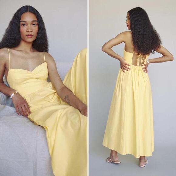 NEW Reformation Dovie Organic Cotton-Blend Poplin Midi Dress Yellow Size Small - Picture 1 of 15
